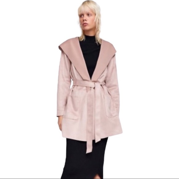 NWT faux suede Zara pink hooded coat - Picture 7 of 16